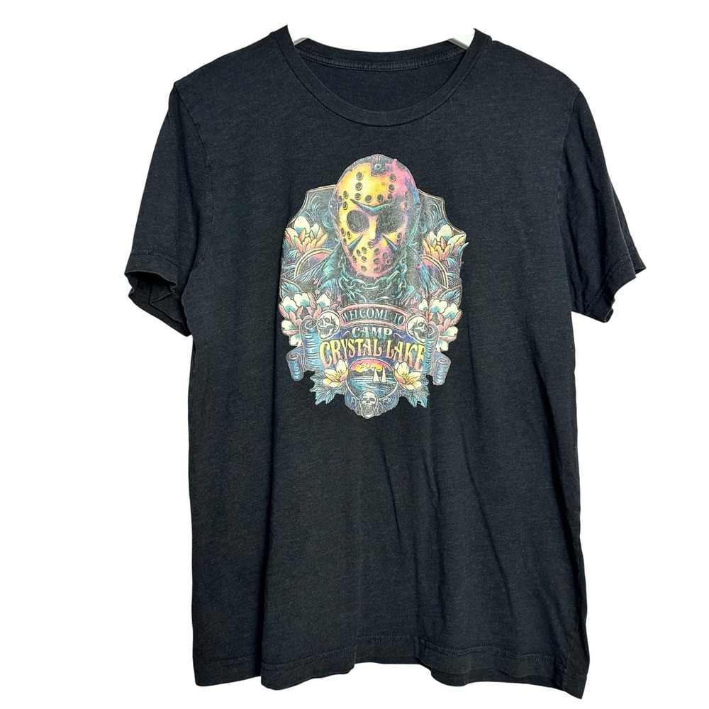 Friday the 13th Jason Voorhees Camp Crystal Lake Graphic T-Shirt Black Mens
